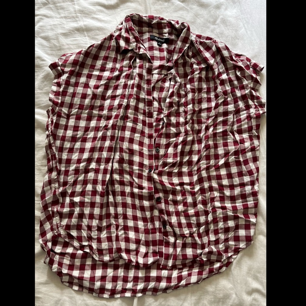 Madewell Red Gingham Short Sleeve Button Up
